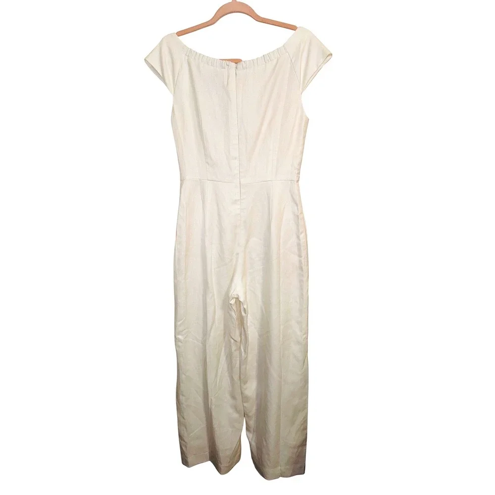 Gal Meets Glam Collection Ivory Wide Leg Side Button Jumpsuit K0393M Size 2‎ NEW